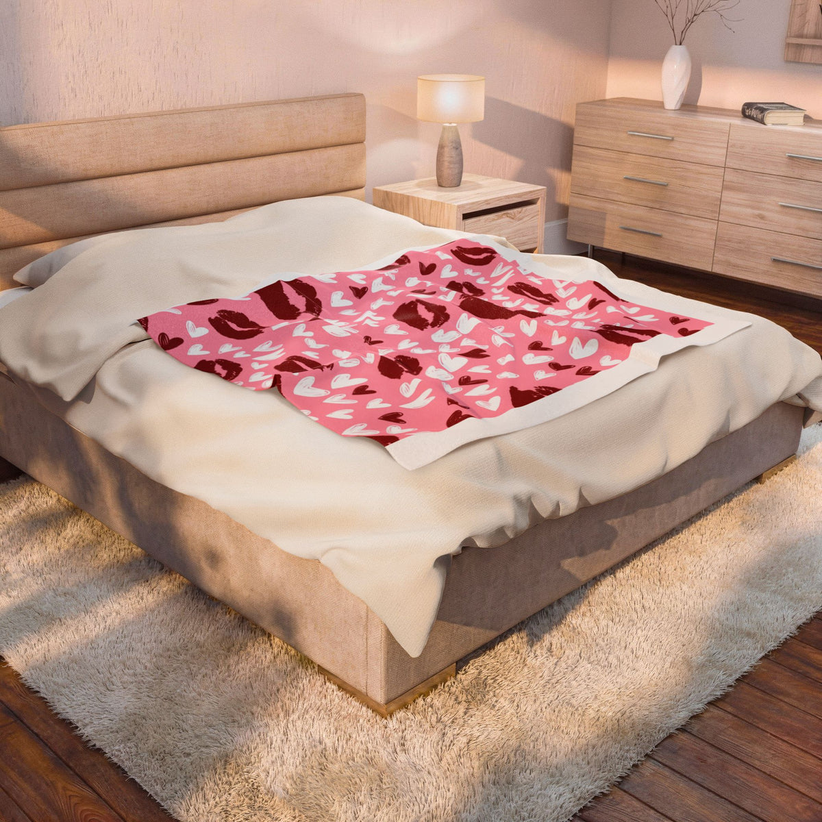 Velveteen kisses and hearts blanket