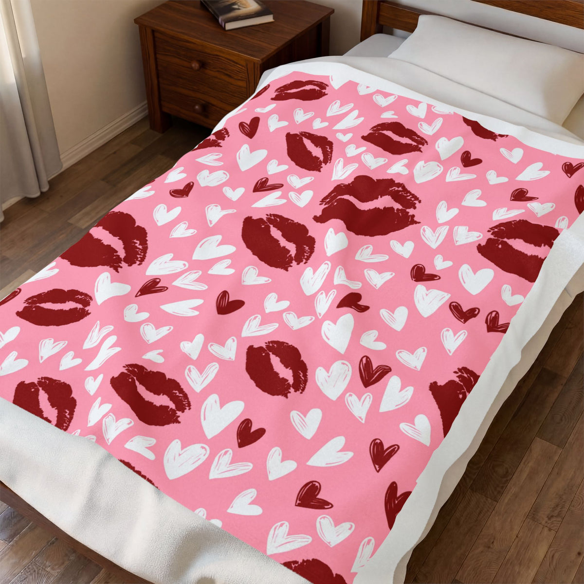 Velveteen kisses and hearts blanket