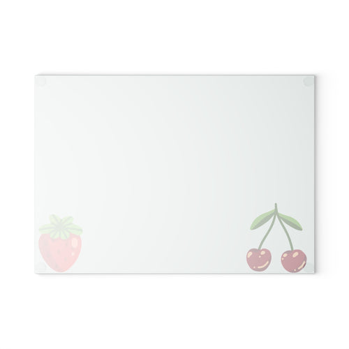 cherries and berries, glass cutting board